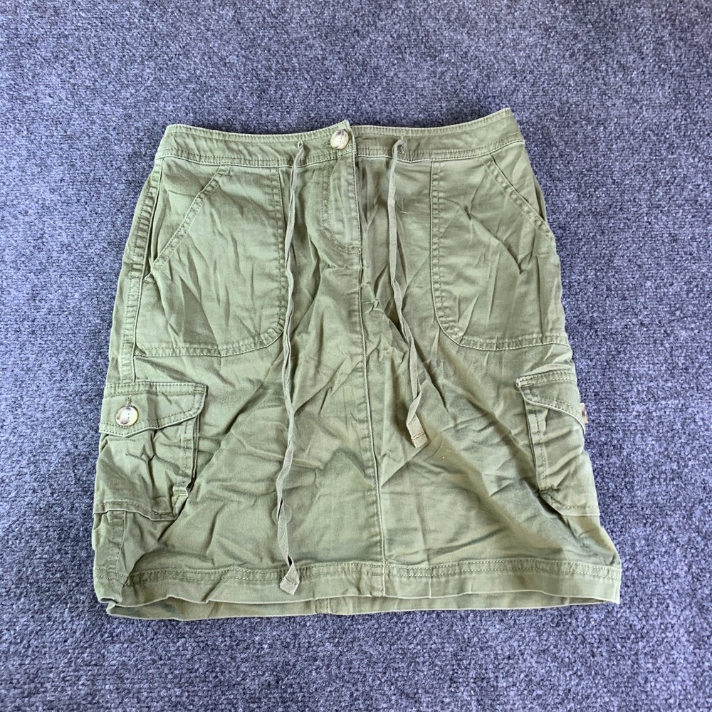 L.L. Bean Cargo Skirt Womens 2P Green Cotton Stretch Utility Pocket Favorite Fit